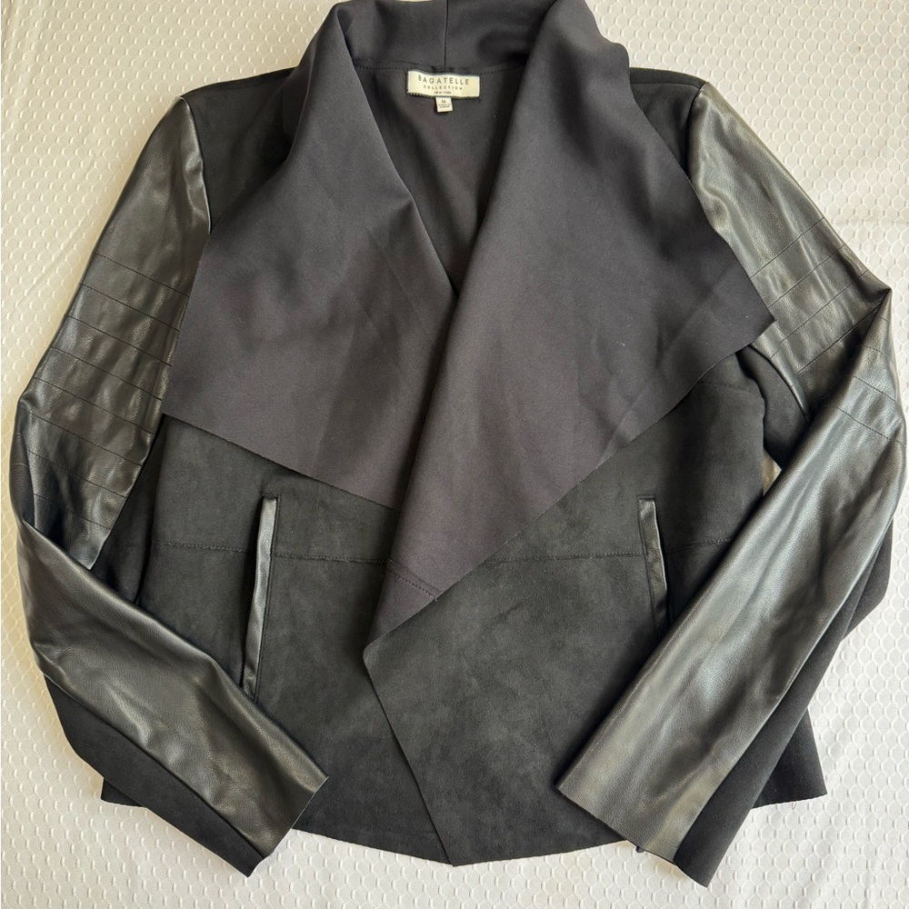 Bagatelle Black and Gray Blazer with Leather Accents